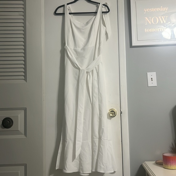 Women’s Tie Strap Square Neck Midi Dress with Slit - Picture 4 of 6